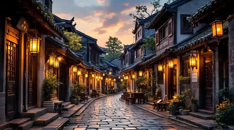 古镇巷弄漫步，青石板上的旧时光 - 骚虎影视
